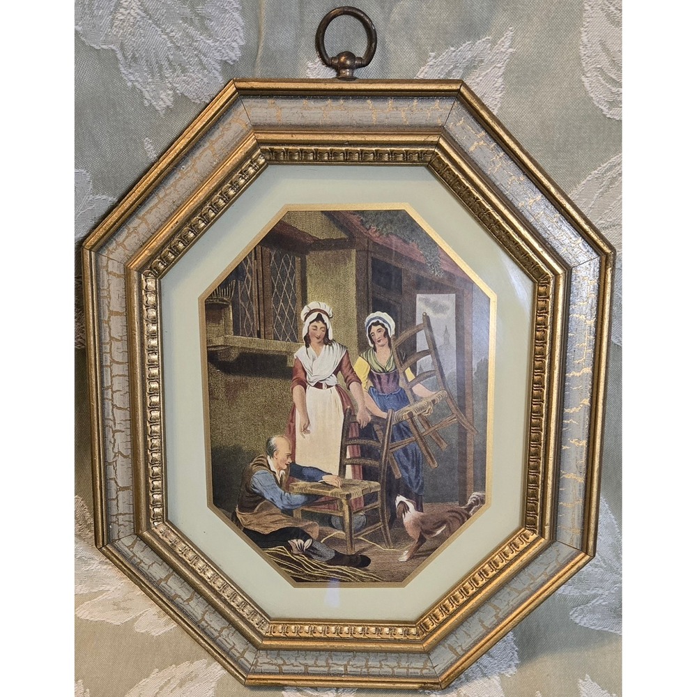 Vintage Turner Wall Accessory Cries of London Octagon Frame Gold Crackle Print
